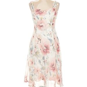 Connected Apparel Blush and Cream Floral Midi Dress